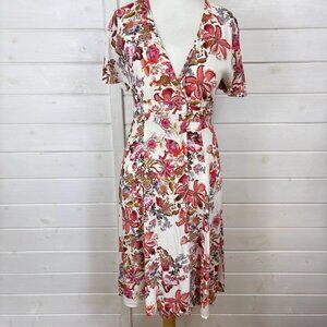 KACHEL Dress Size UK 6 Pink Floral Wrap Cottage Summer Pretty Anthropologie